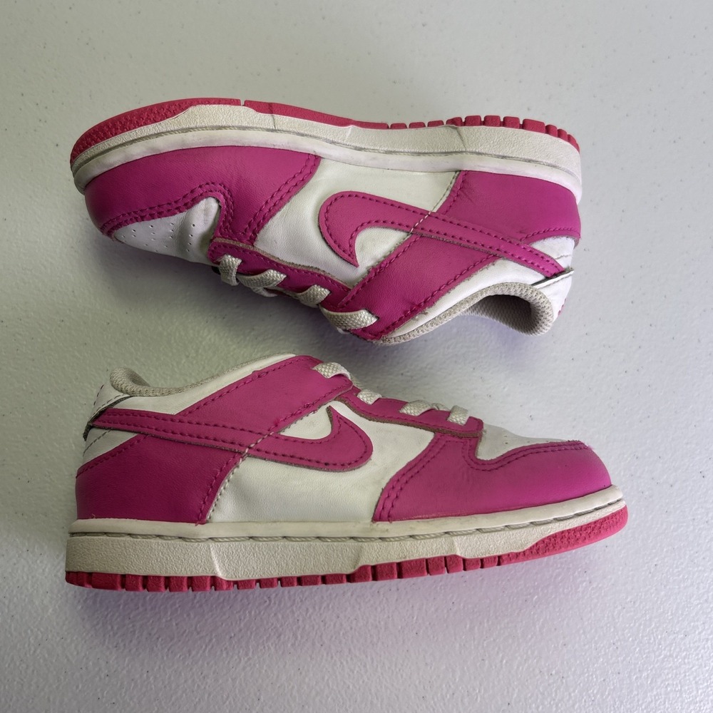 Nike Dunk Low TD Laser Fuchsia White Pink FB9107-102 Toddler Size 9C Sneaker - Picture 6 of 8